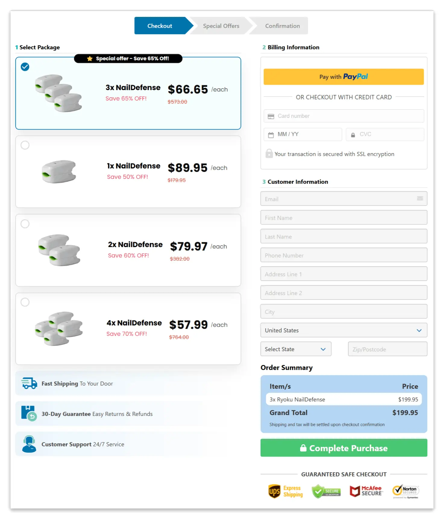 Ryoku Nail Defense secure checkout page